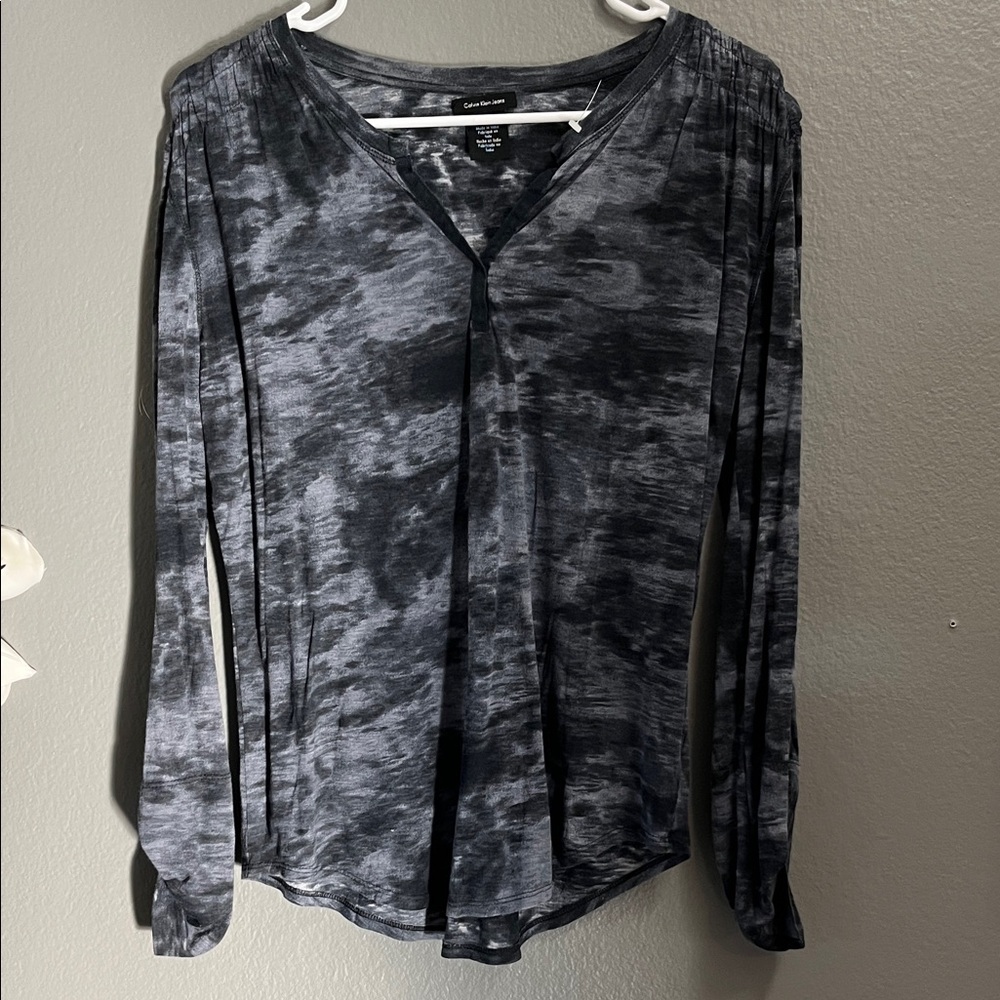 Calvin Klein Black and Gray Long Sleeve Top Sz M